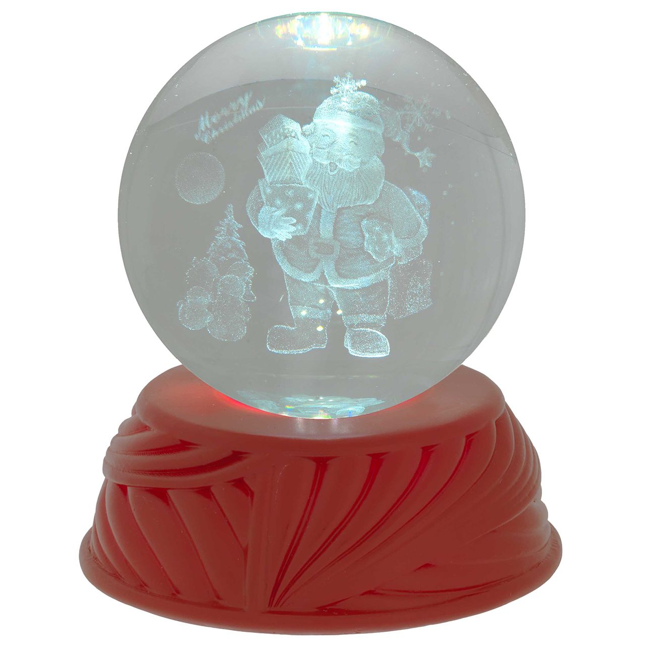 SFERA IN CRISTALLO D. 8 SU BASE ROSSA CON LED - BABBO NATALE
